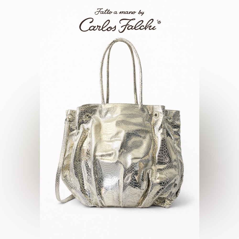 Fatto a Mano line by Carlos Falchi Metallic Snake Embossed  Tote Shoulder Bag